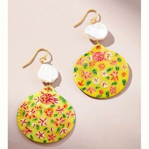 Chan Luu Hand-painted Floral Mother Of Pearl/Pearl Earrings x Anthropologie